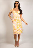 Yellow Printed Milkmaid Midi Dress