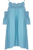 Sky Blue Embroidered Cut Out Shoulder Day Dress