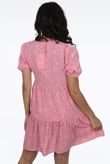 Rose Contrast Floral Print Mini Dress With Gatherings