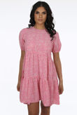 Rose Contrast Floral Print Mini Dress With Gatherings