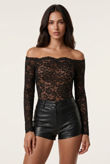 Black Lace Trim Bardot Bodysuit 