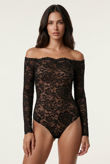 Black Lace Trim Bardot Bodysuit 