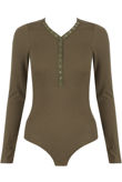 Khaki Push Up Button Trim Bodysuit