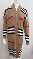 Camel Long Knitted Kaftan with Stripes