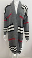 Grey Long Knitted Kaftan with Stripes
