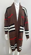 Brown Long Knitted Kaftan with Stripes