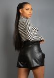 Monochrome Print Long Sleeve Sheer Bodysuit 
