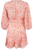 Orange Floral Print Button Trim V Neck Mini Dress