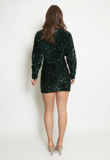 Green Sequin V Neck Mini Dress