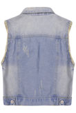 Cross Print Denim Waistcoat