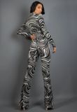 Black Marble Print Shirt & Flare Trouser Set