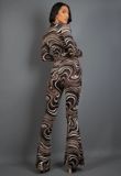 Brown Marble Print Shirt & Flare Trouser Set