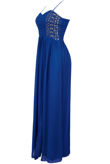 Blue Diamante Stud Detailed Front Slit Maxi Dress