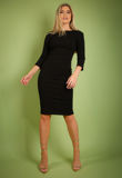 Black Chain Open Back Long Sleeve Midi Dress
