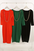 Green Chain Open Back Long Sleeve Midi Dress