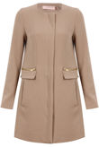 Beige Zip Detail Long Double Pocket Coat
