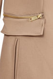 Beige Zip Detail Long Double Pocket Coat