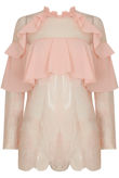 Pink Floral Mesh Layered Tops
