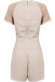 Beige Block Colour Knitted Flower Back Zip Up Playsuit