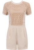 Beige Block Colour Knitted Flower Back Zip Up Playsuit