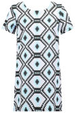 Cyan Symmetrical Diamond Print Shift Dress