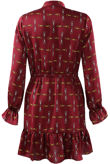 Wine Printed Frill Hem Shift Dress