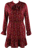 Wine Printed Frill Hem Shift Dress