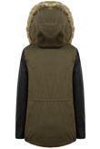 Khakhi Fur Hooded Parka Jacket With Long PVC Sleeves