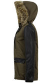 Khakhi Fur Hooded Parka Jacket With Long PVC Sleeves