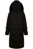 Black Quilted Long Puffer Coat with Fur Hood