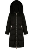 Black Quilted Long Puffer Coat with Fur Hood