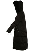 Black Quilted Long Puffer Coat with Fur Hood