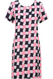 Pink Block Print Contrast Crepe Shift Dress