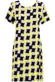 Yellow Block Print Contrast Crepe Shift Dress