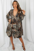 Beige Leopard Print Mini Dress