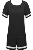 Black Mesh Panel Detail Zip Up Suit Set