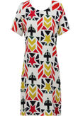 Aztec Pattern Print Crepe Shift Dress