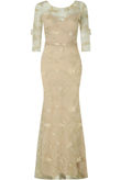 Beige Flower Foil Crochet Netted Maxi Dress
