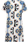 Cream & Blue Flower Print Back Zip Up Shift Dress