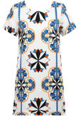 Cream & Blue Flower Print Back Zip Up Shift Dress