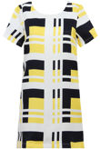 Cream & Yellow Block Print Back Zip Up Shift Dress