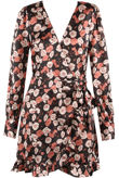 Black Floral Print Wrap Dress