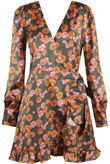 Green Floral Print Wrap Dress