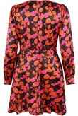 Orange Floral Print Wrap Dress