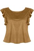 Camel Suede Frilled Sleeve Top