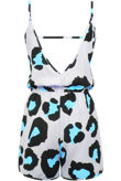 Blue & Cream Animal Print Open Back Playsuit