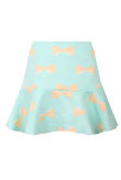 Green Contrast Bow Print Mini Frill Hemline Skirt 