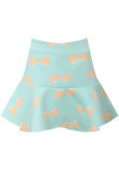 Green Contrast Bow Print Mini Frill Hemline Skirt 