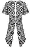 Monochrome Aztec Print Back Cut Out High Low Tops
