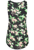 Black & Green Flower Print Sleeveless Tops